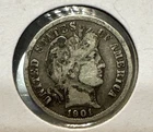 1901 Silver Barber Dime, 90% Silver, VG, Nice Condition