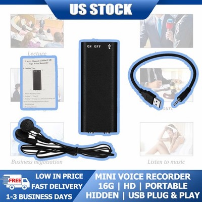 Mini Voice Recorder 16G Portable Audio Recording Device USB Recharge