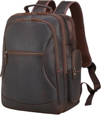Premium Full Grain Leather 17.3" Laptop Backpack - Stylish Travel Rucksack
