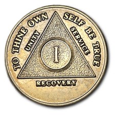Alcoholics Anonymous AA 1 Year Bronze Medallion Roman Numeral I Sobriety Tk C215