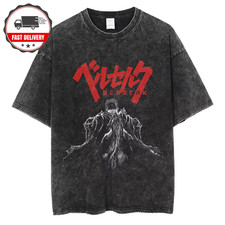 Image of Anime Berserk Vintage T-shirt Short Guts Puck Print Washed Cotton Sleeve Tee
