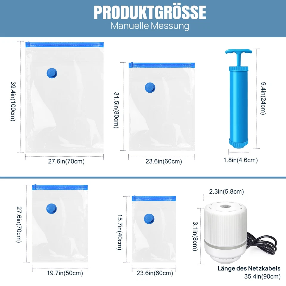 12 Vakuumbeutel Aufbewahrungsbeutel Vakuumierbeutel mit Pumpe für Bett, Kleidung - Bild 2 von 4