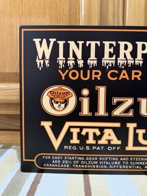 Oilzum Motor Oil Flange Sign Doubled Sided Gas Garage Vintage