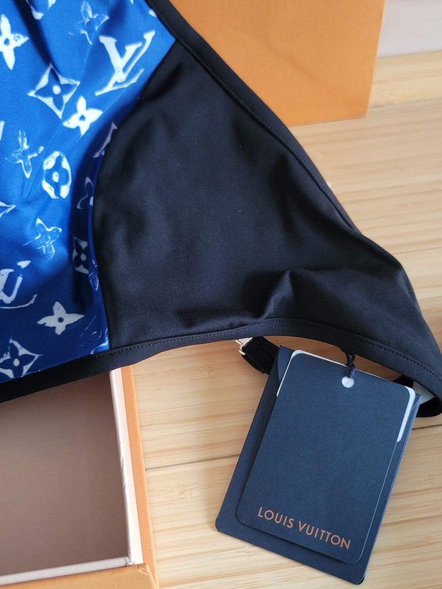 LOUIS VUITTON SWIM TOP RACERBACK BLACK BLUE CROP TOP BIKINI