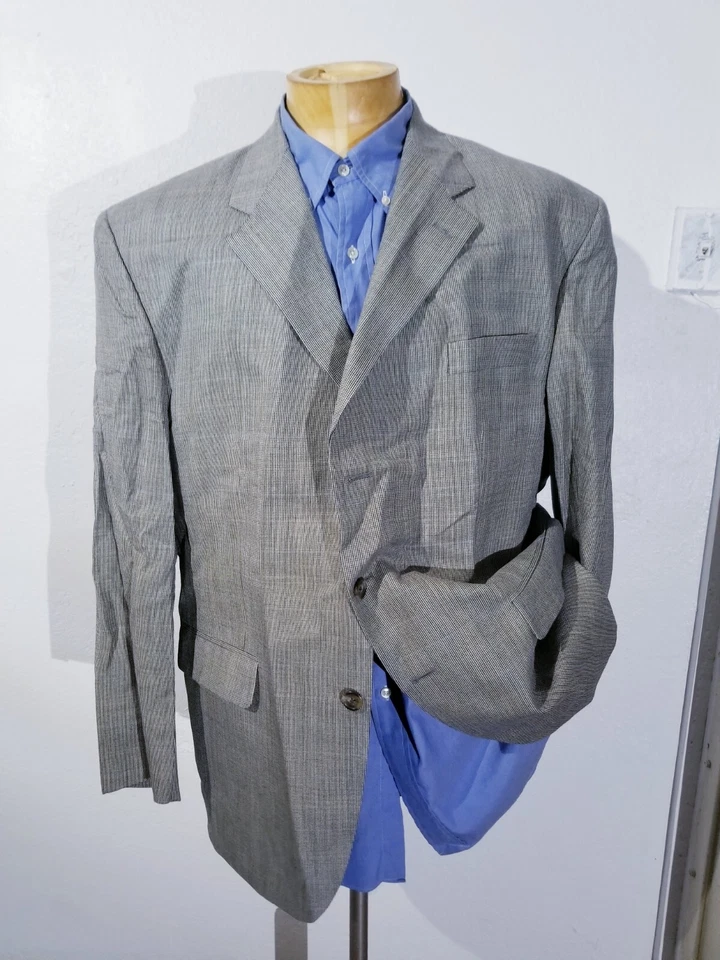 Chaqueta Blazer Abrigo Deportivo 46R Ralph Lauren Marrón Azul Micro Cuadros Seda Lana Tweed Foto 3 de 4