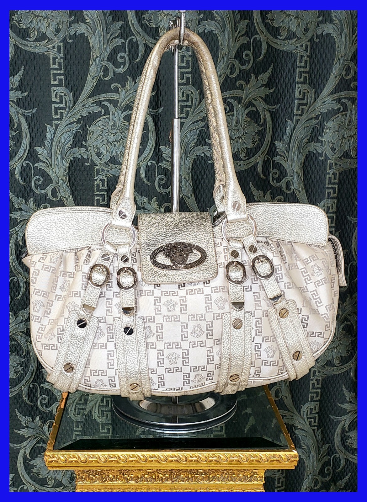 VERSACE LIGHT GOLD TEXTILE and LEATHER HANDBAG/SHOUL… Gem