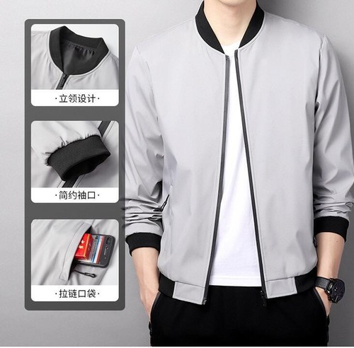New Spring/ Fall Men's Round Neck Jacket Casual Coat baseball Jacket Long sleeve - Picture 5 of 14