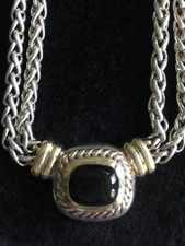David Yurman 14K YG  925 SS Black Onyx Albion Double Wheat Chain Necklace