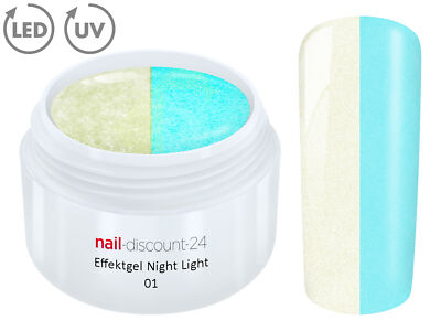 UV Gel LED NIGHT LIGHT Farbe 01 Nacht Leuchtend Glow EffektNail Color Modell Tip