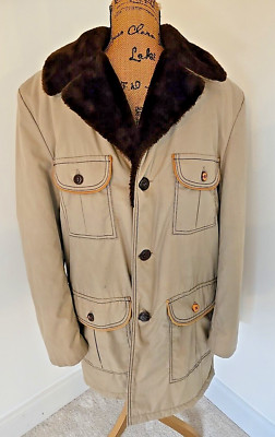 Vintage 70s Andhurst Sportswear Men Medium Button Jacket Retro Faux Fur Lined 40