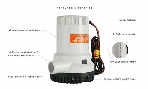 SEAFLO 2000GPH 12V Bilge Pump Marine Boat RV Submersible Water Pump 28mm Outlet - Picture 8 of 12