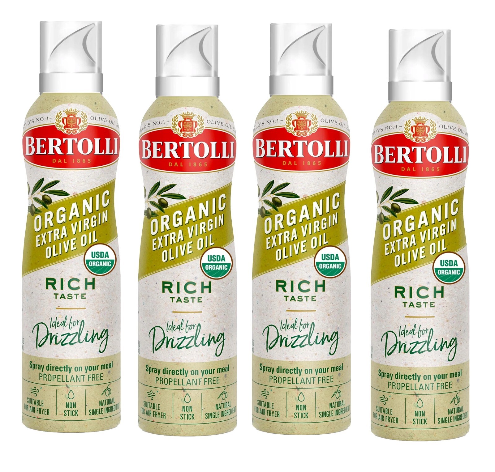 Spray de aceite de oliva virgen extra orgánico de Bertolli - Paquete de 4, rico sabor, 4,9 oz