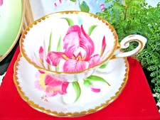 Tuscan tea cup and saucer painted Tulip artist signed  teacup England 1940s