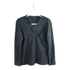 J. Crew Supercozy Waffle Henley Pajama Top in Black Loungewear Women's Medium