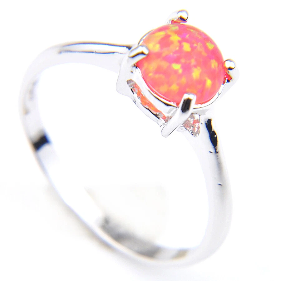 Свадебный подарок розовый белый огонь опал драгоценный камень твердое серебро кольца размер 7 8 9 - Изображение 3 из 4