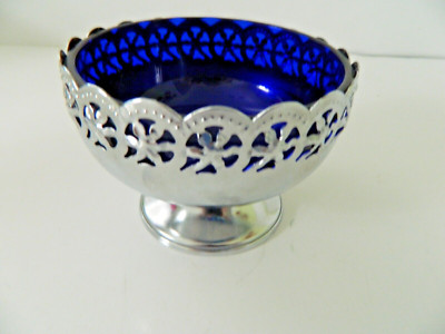 COMPOTE WITH COBALT BLUE INSET BOWL/CANDY  DISH, CELTIC QUALITY SILVERPLATE