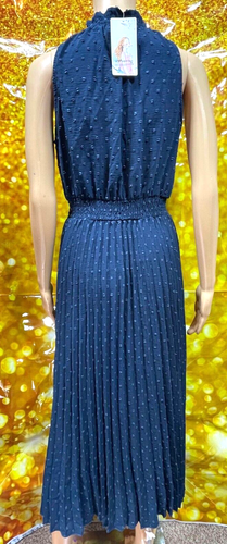 Womens Midi Summer Dresses, Navy Blue V Neck Swiss Dot Ruffle Size S - Picture 3 of 5