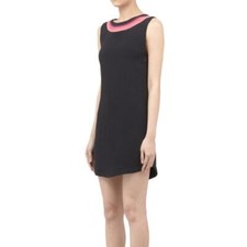 Sandro Black Dress Chain Embellished Neck Sleeveless Shift Mini Back Zip 2 XS