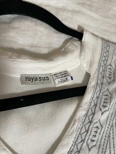 Raya Sun Boho Embroidered V Neck Blue And White Cotten Tunic Top - Picture 4 of 7