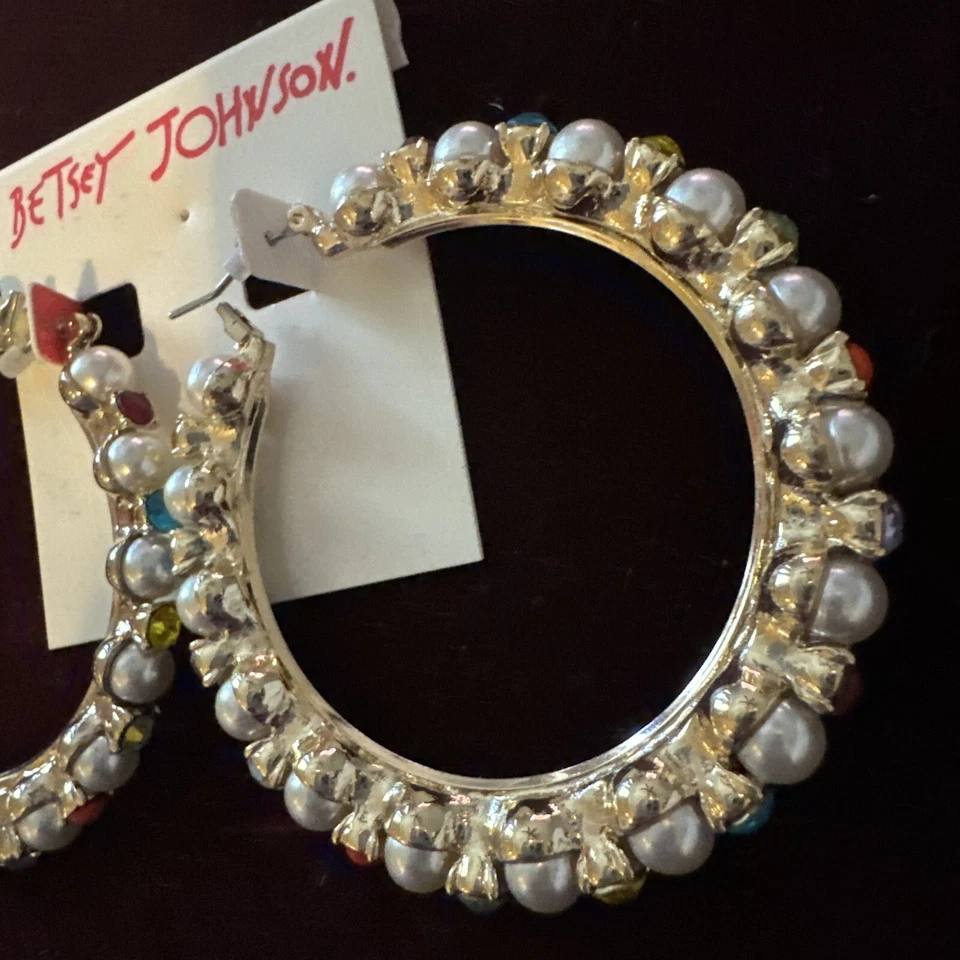 $55 Betsey Johnson Granny Chic Perla Colorida Piedra Aro Pendientes M500 Foto 3 de 4