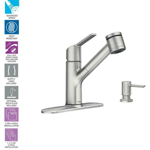 Moen Sombra Single Handle Pull Out Sprayer Kitchen Faucet With