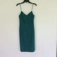 Nicole Miller Collection Silk Blend Ruched Spaghetti Strap Dress In Teal Size 6