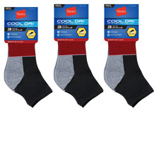 Hanes Cool DRI Men  s Ankle Socks   3 Pair Black, Ventilation, Size 6-12