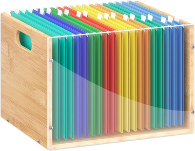 Clear Acrylic File Box Organizer, Bamboo Hanging Folder Storage Boxes, Filing Cr