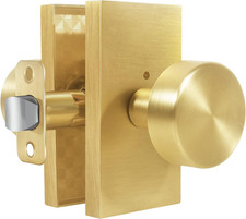 Satin Brass Zinc Alloy Privacy Door Knob with Lock, Heavy-Duty round Handle with