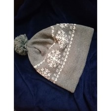 Kids Knitted Snowflake Gray  White Winter Pom Pom Hat .... Accessories 