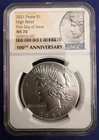 2021 SILVER PEACE DOLLAR NGC MS70 HIGH RELIEF FIRST DAY OF ISSUE FDI 100th ANNIV