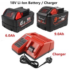 18V 6.0A / 9.0Ah Li-ion Battery & Charger for Milwaukee M18 18V Power Tools