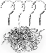 RELBRO Screw Hooks, 1-1/4 Inch Metal Screw in Cup Hooks, Silver, 50 Pcs