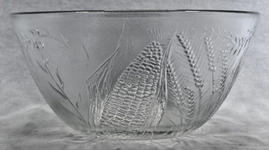 Cuenco de vidrio transparente Duralex vintage de 11" patrón de cosecha de trigo de maíz en relieve Francia Foto 2 de 4