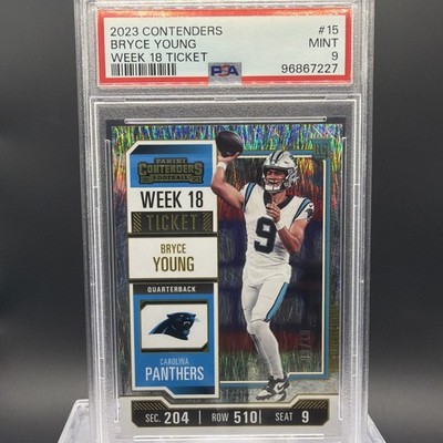 BRYCE YOUNG 2023 CONTENDERS WEEK 18 TICKET #9/18 JERSEY MATCH RC PSA 9 PANTHERS