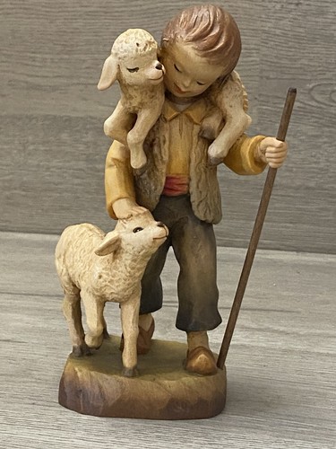 Anri Ferrandiz Shepherd Boy & Lamb On Shoulders Wood 6" 341/2250 Peaceful Friend - Picture 2 of 9
