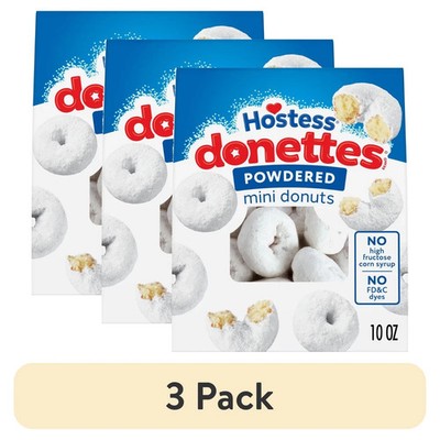 (3 pack) Hostess Donettes, Powdered Mini Donuts, 10 oz Bag