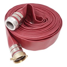 Gloxco 2 x 50 Red Heavy Duty Lay Flat PVC Discharge Hose Assembly with Alum...