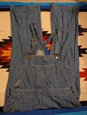 life in progress Women's Blue Denim Overall Jumpsuit Size L Button Strap Pockets