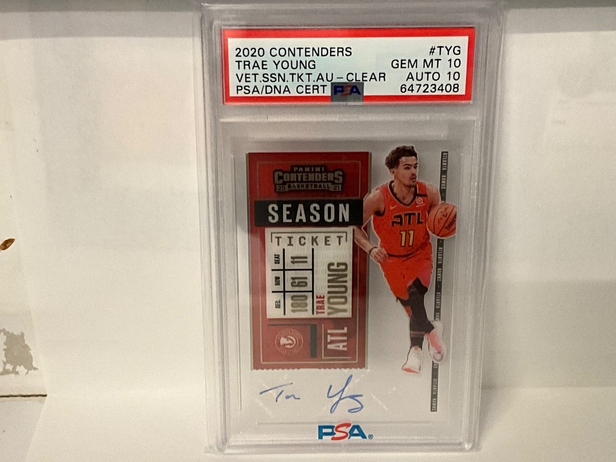 2020-21 Contenders Trae Young Veteran Season Ticket Auto Clear PSA