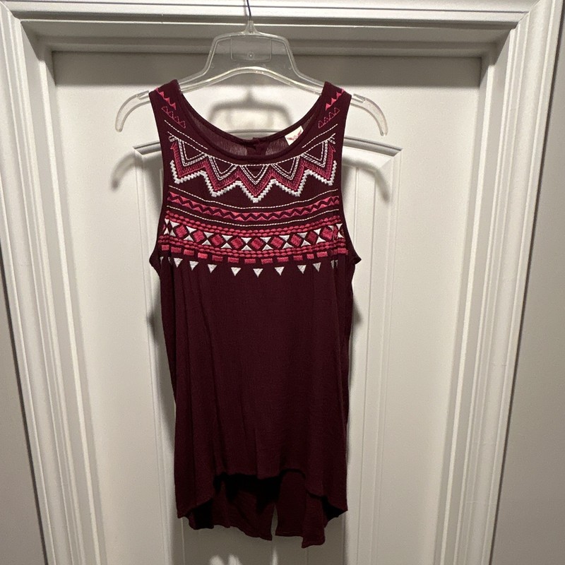 Faded Glory Women’s S Burgundy Embroidered Button Back Sleeveless Tank Top