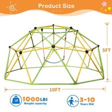 10 FT Climbing Dome for Kids Jungle Gym Park Dome Climber w/ Swing Playground US