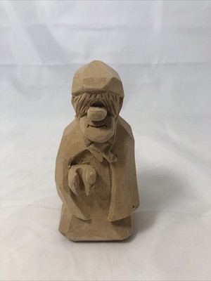 Hand Carved Wooden Figure With Cloak. Missing Staff. 4.5  Tall