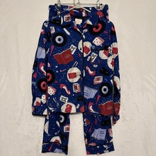 Kate Spade New York Women's M Royal Blue Print Flannel Pajama Set Cozy Soft