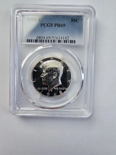 SILVER 1968 S PR69 KENNEDY HALF DOLLAR GRADED PCGS 5OC  S MINT 40% AG CLAD COIN