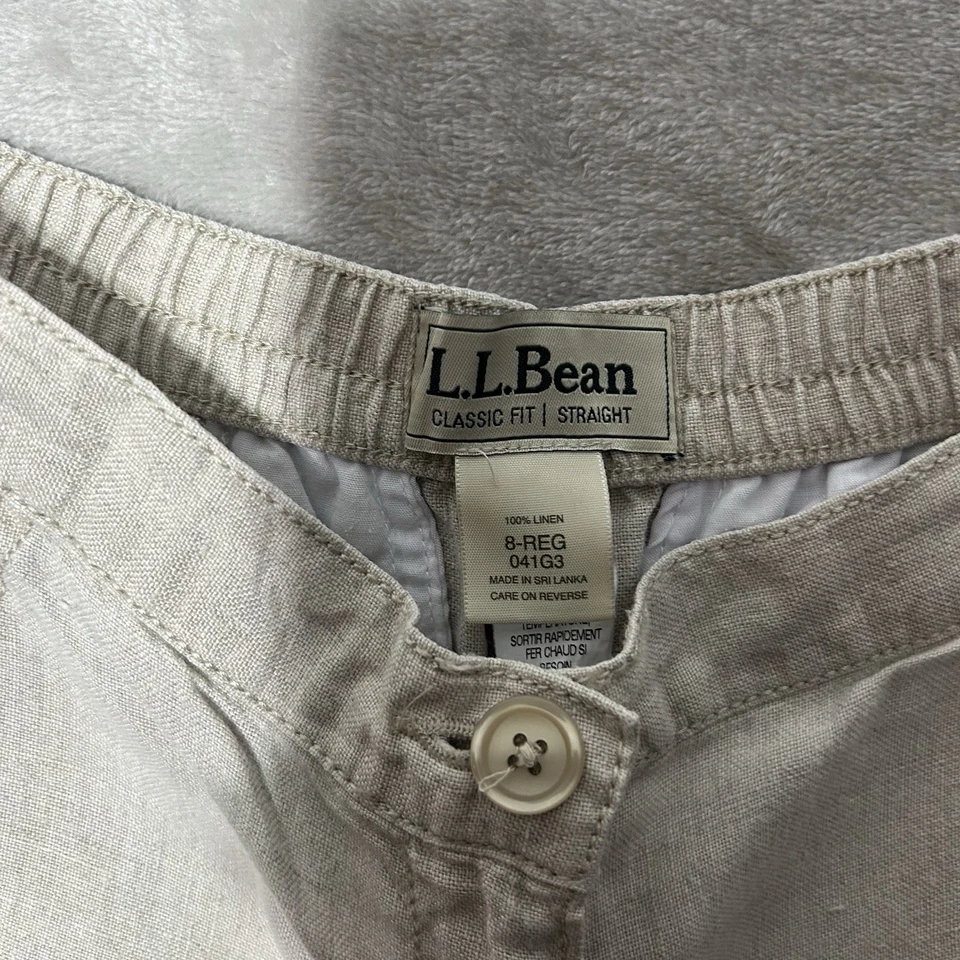 Pantalones Cortos L.L.Bean Bronceado Plisado Lino Para Mujer Talla 8 REG Calce Clásico Recto Foto 3 de 4
