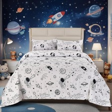 3Pcs Out Space Bedding Comforter Set, White Galaxy Comforter Set,for Toddlers Ki