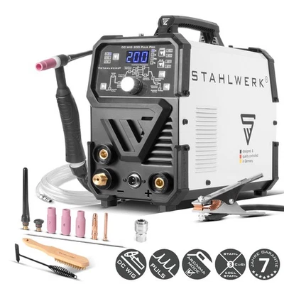 STAHLWERK Schweißgerät 2 in 1 Kombi DC WIG 200 Puls Pro – ARC/MMA/E-Hand, IGBT