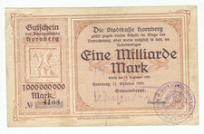 GERMANY BANKNOTE 1 BILLION MARK HORNBERG 1923