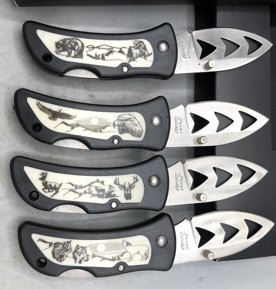 CUBIERTOS ESCARCHA "JUEGO VIDA SILVESTRE" 4 NAVAJAS DE BOLSILLO - HOJA DE 2 PULGADAS Foto 3 de 4